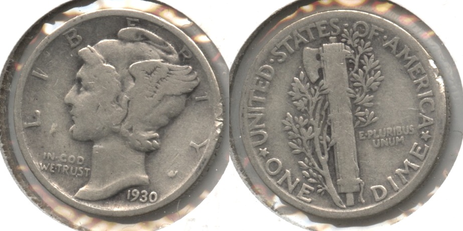 1930 Mercury Dime Fine-12 Rim Ding