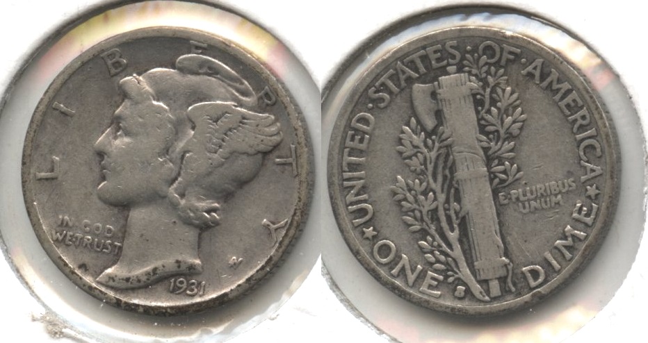 1931-S Mercury Dime VG-8 #f Reverse Scratch