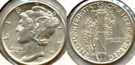 1931 Mercury Dime AU-50
