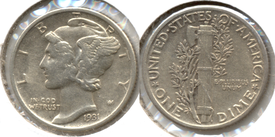 1931 Mercury Dime EF-40 Cleaned b
