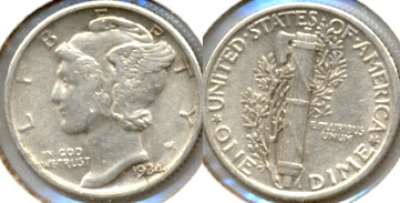 1934 Mercury Dime AU-50