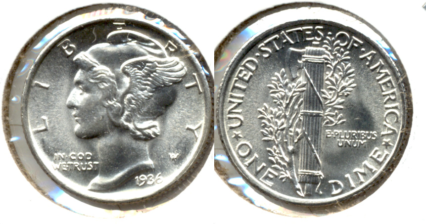1936 Mercury Dime MS-60 e