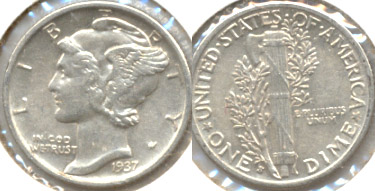 1937-S Mercury Dime AU-50 f