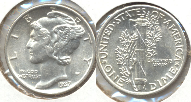1937 Mercury Dime MS-60 f