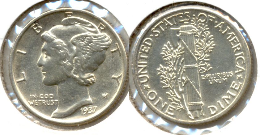 1937 Mercury Dime MS-60 s Cleaned