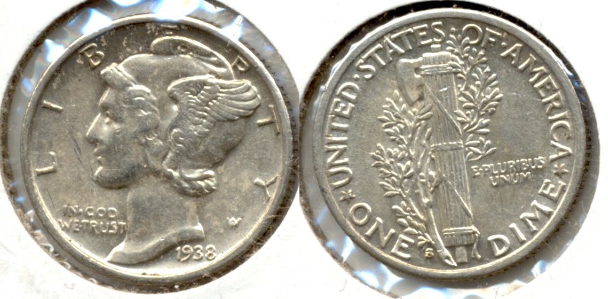 1938-S Mercury Dime AU-55 Obverse Scuff