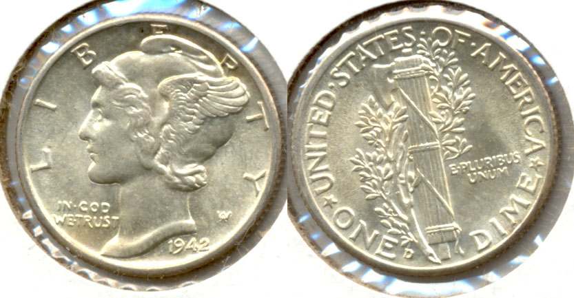 1942-D Mercury Dime MS-64 Split Bands a