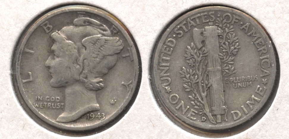 1943-D Mercury Dime Fine-12 #a