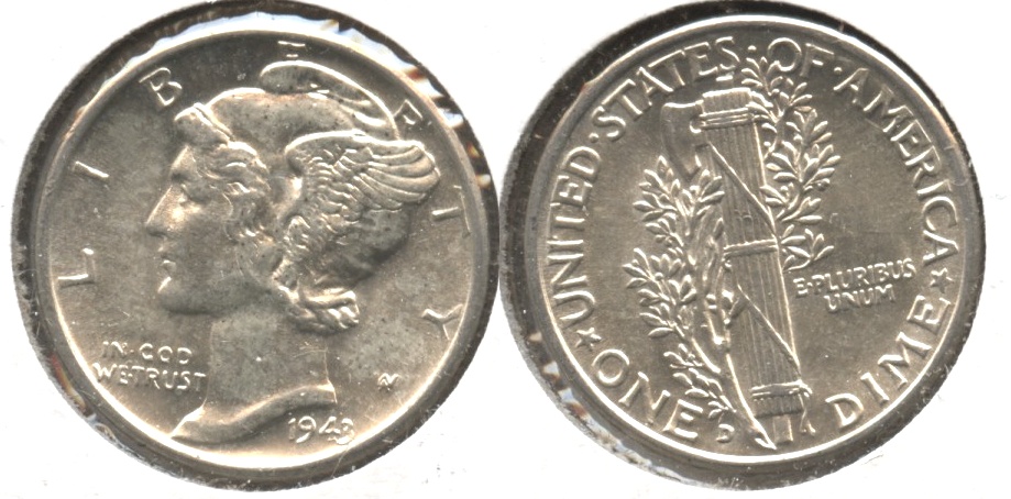 1943-D Mercury Dime MS-60 #q