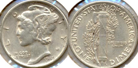 1945-S micro S Mercury Dime EF-40