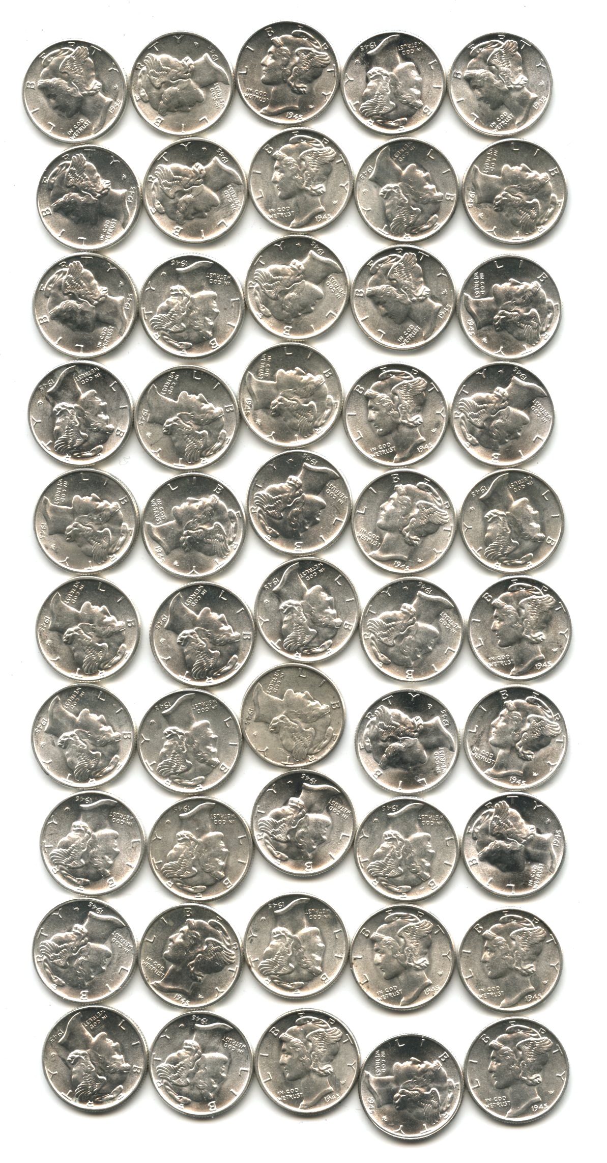 1945 Mercury Dime BU Roll #a