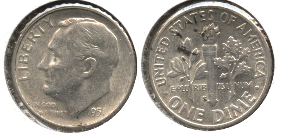 1951-S Roosevelt Dime AU-50