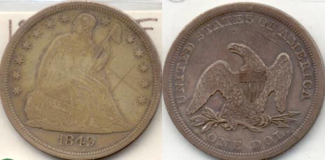 1849 Seated Liberty Silver Dollar VF-20 Obverse Scratch