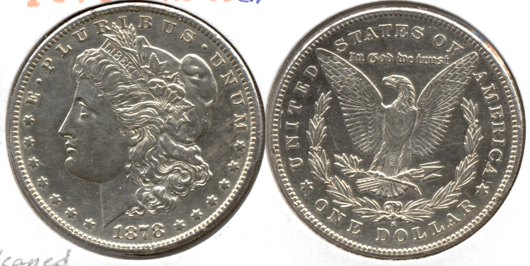 1878-S Morgan Silver Dollar AU-50 b Cleaned