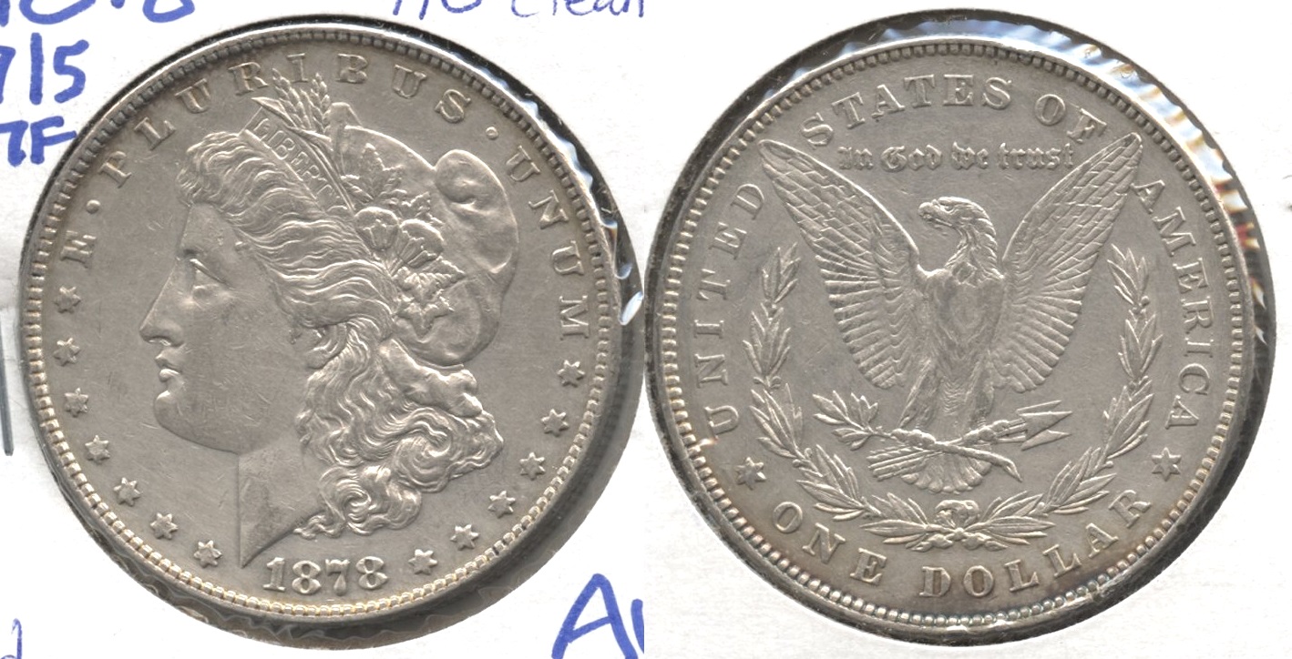 1878 Morgan Silver Dollar 7 over 8 Tailfeathers AU-50 #d Cleaned