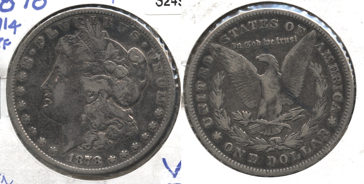 1878 Morgan Silver Dollar 7 over 8 Tailfeathers Fine-12 #a