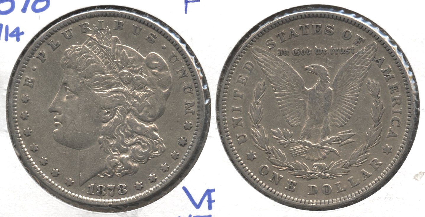 1878 Morgan Silver Dollar 7 over 8 Tailfeathers Fine-12 #c