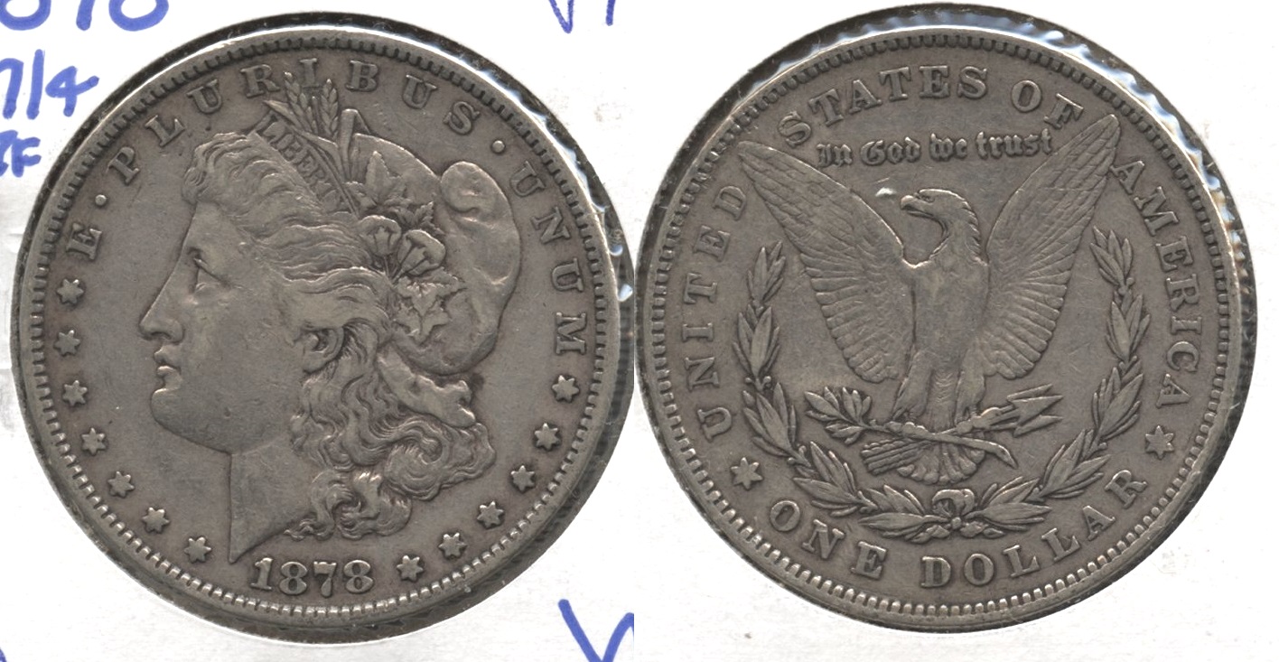 1878 Morgan Silver Dollar 7 over 8 Tailfeathers VF-20 #a