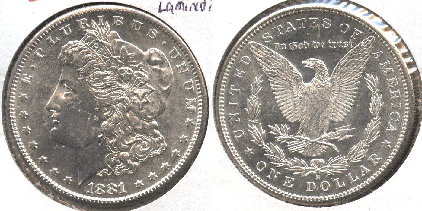 1881-S Morgan Silver Dollar MS-62 #k Lamination