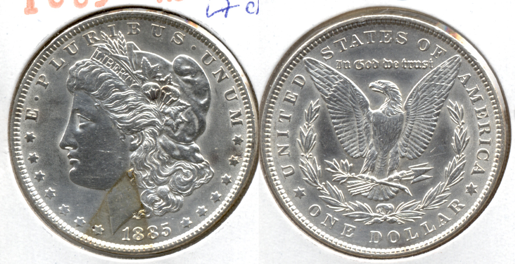 1885 Morgan Silver Dollar AU-50 j Light Cleaning