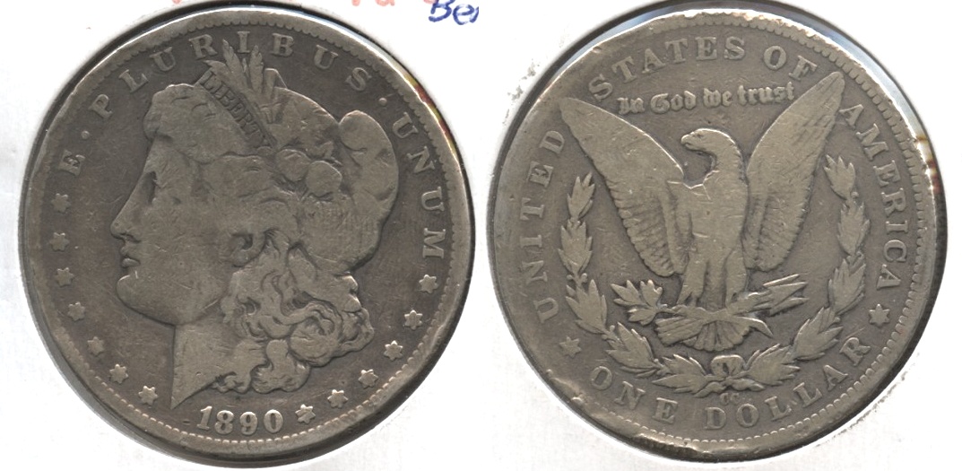 1890-CC Morgan Silver Dollar G-4 #d Bent