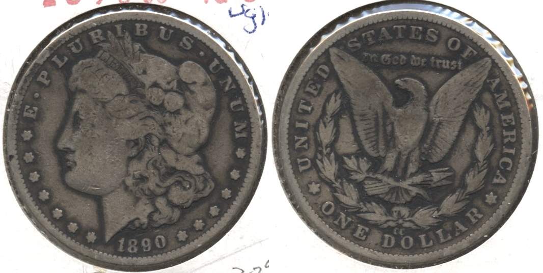 1890-CC Morgan Silver Dollar VG-8 #c Ugly