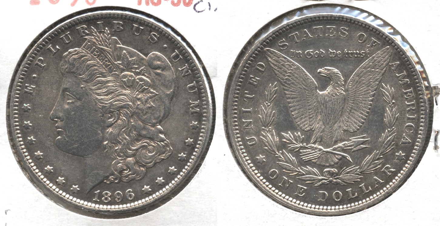 1896 Morgan Silver Dollar AU-50 #bi Lightly Cleaned