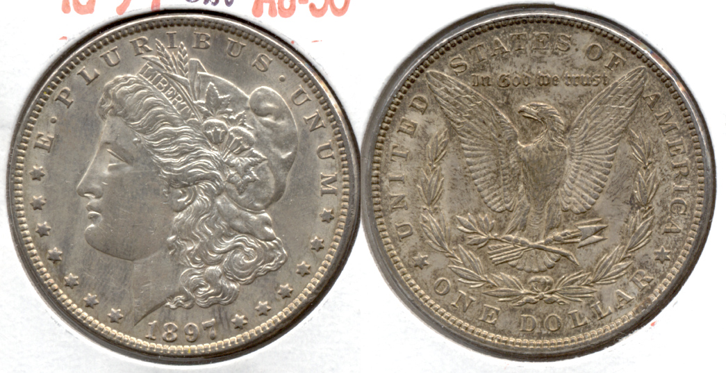 1897 Morgan Silver Dollar AU-50 h Cleaned Obverse