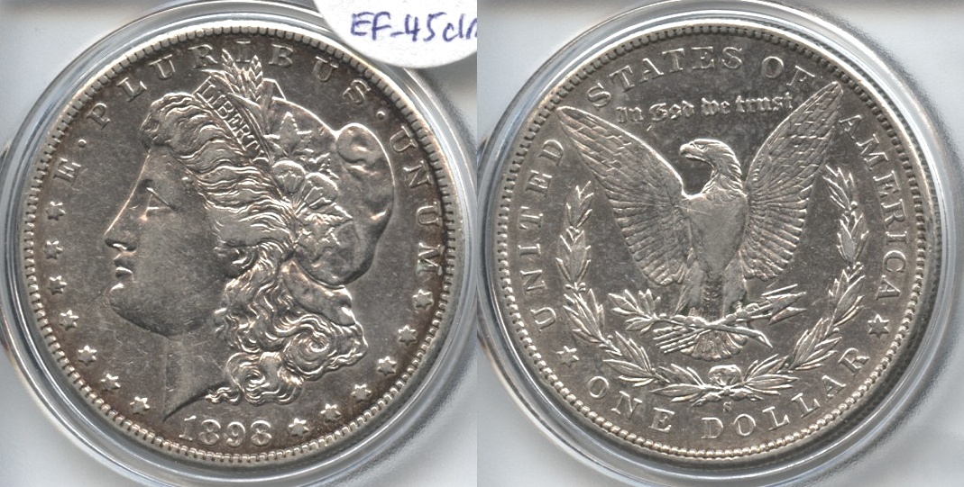 1898-S Morgan Silver Dollar EF-45 Cleaned VAM-13, S Tilted Right