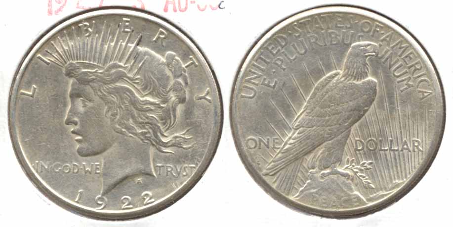 1922-S Peace Silver Dollar AU-50 b Lightly Cleaned
