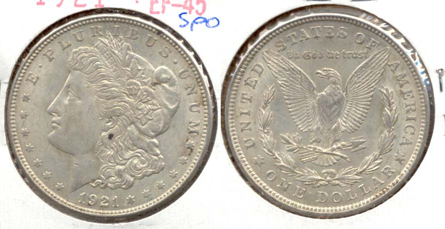 1921 Morgan Silver Dollar EF-45 d Obverse Spot