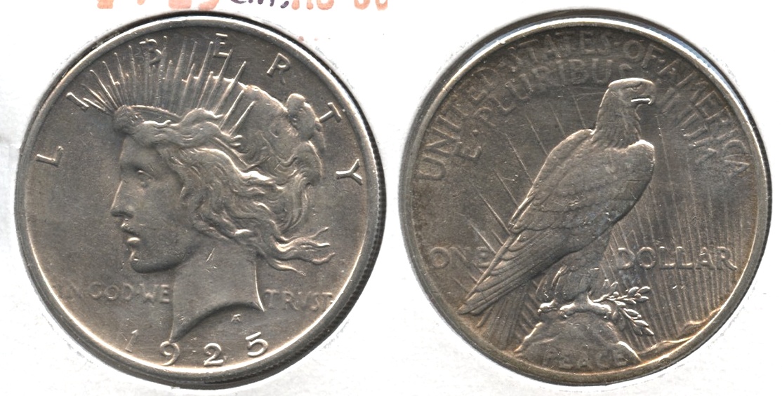 1925 Peace Silver Dollar AU-50 #w Lightly Cleaned