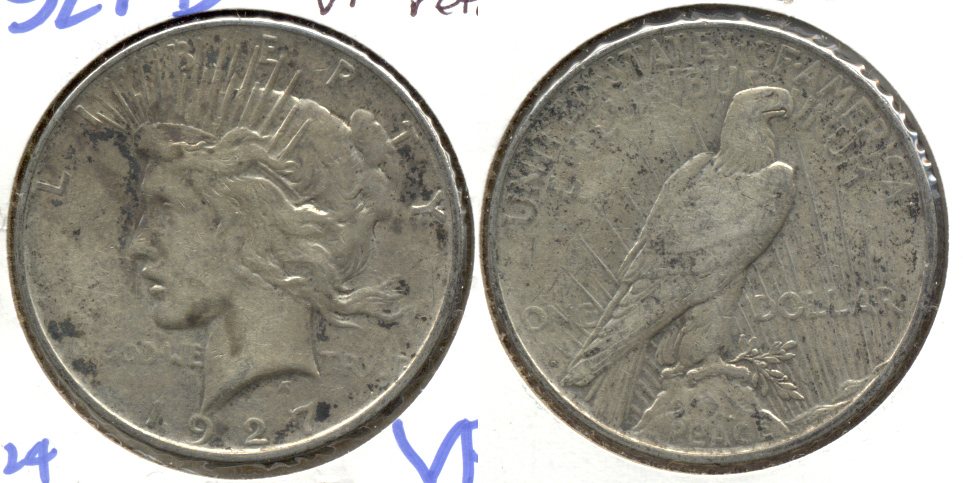1927-D Peace Silver Dollar VF-20 Cleaned Retoning
