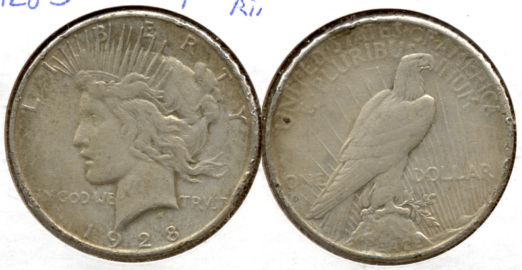 1928-S Peace Silver Dollar F-12 Rough Rim