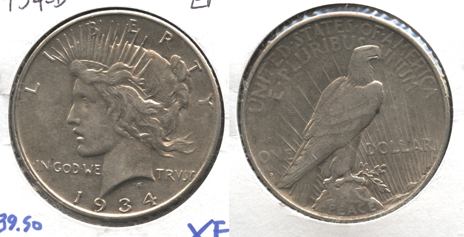 1934-D Peace Silver Dollar EF-40