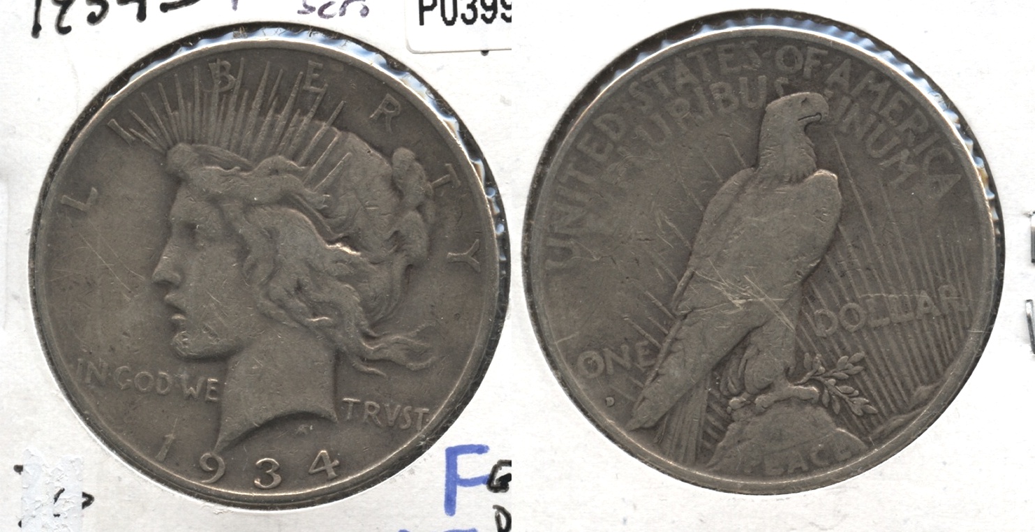 1934-D Peace Silver Dollar Fine-12 #b Obverse Scratch