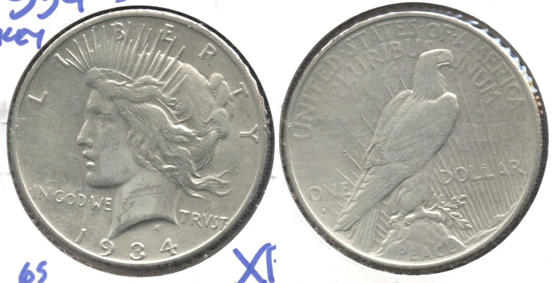 1934-S Peace Silver Dollar EF-40 Cleaned