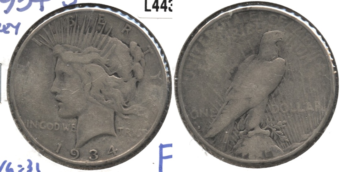1934-S Peace Silver Dollar VG-10 Cleaned