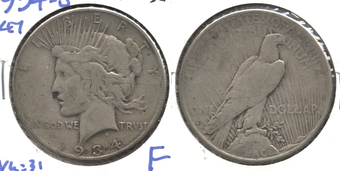 1934-S Peace Silver Dollar VG-8 #j Obverse Scratch