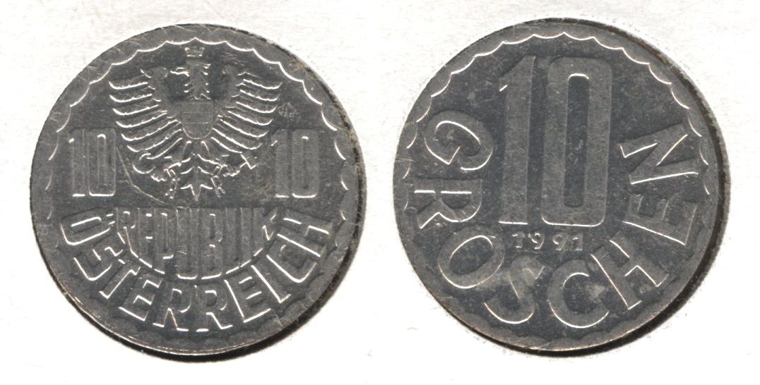 1991 Austria 10 Groschen AU-50