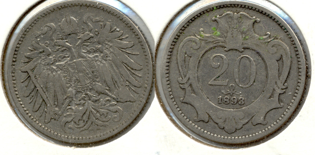 1893 Austria 20 Heller VF-20