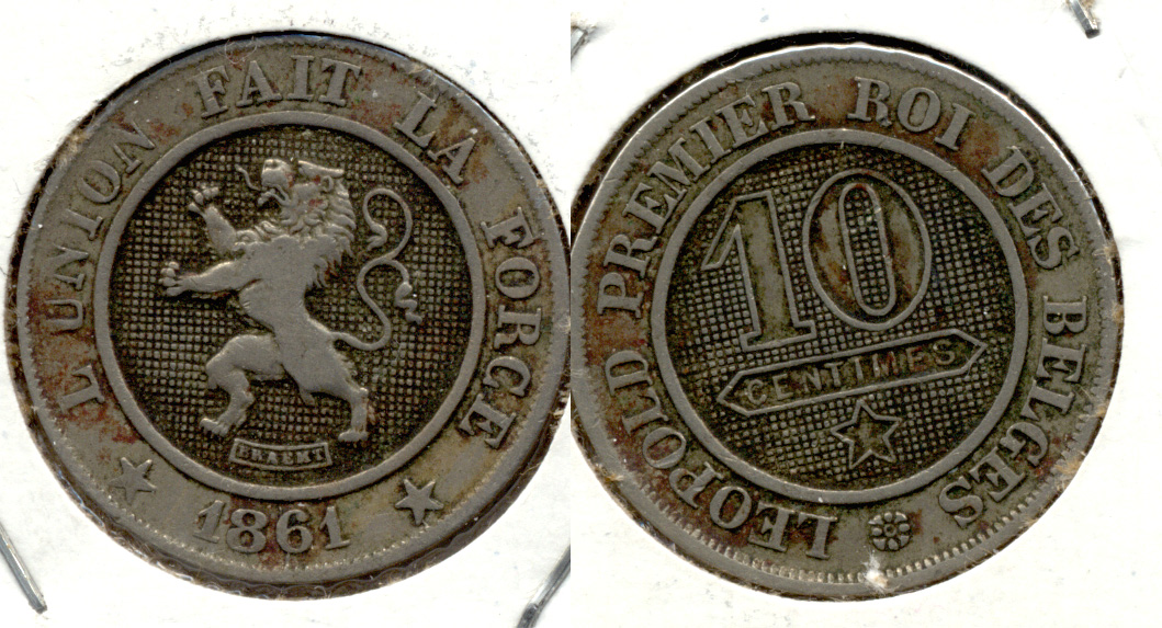 1861 Belgium 10 Centimes VF-20
