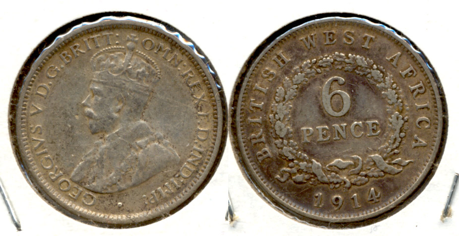 1914 British West Africa 6 Pence VF-20