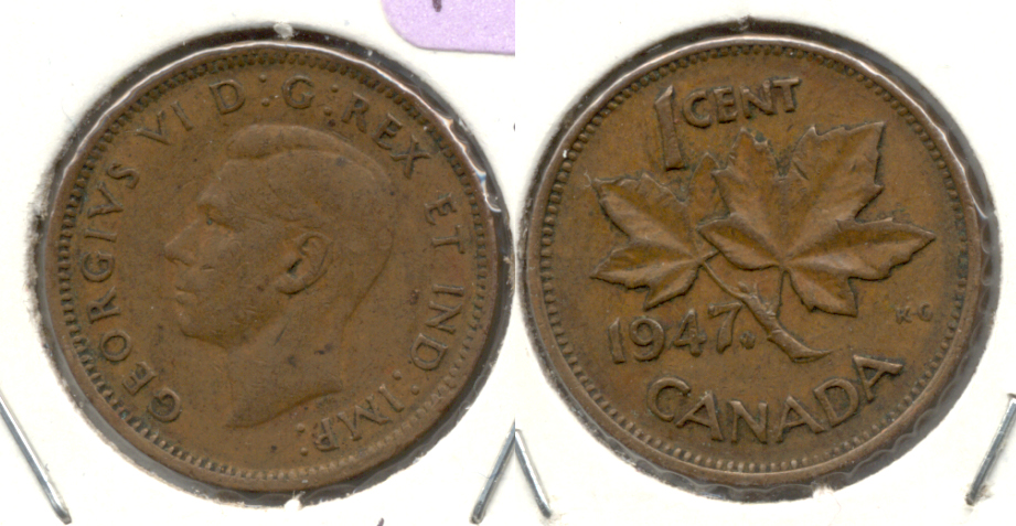 1947 Maple Leaf Canada 1 Cent VF-20
