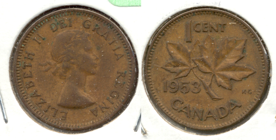 1953 No Shoulder Fold Canada 1 Cent Fine-12
