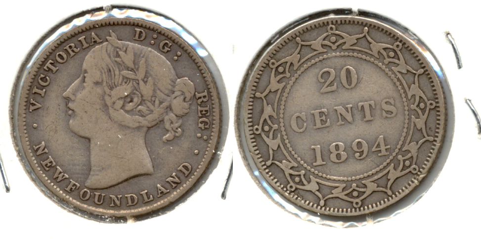 1894 Newfoundland Canada 20 Cents VF-20