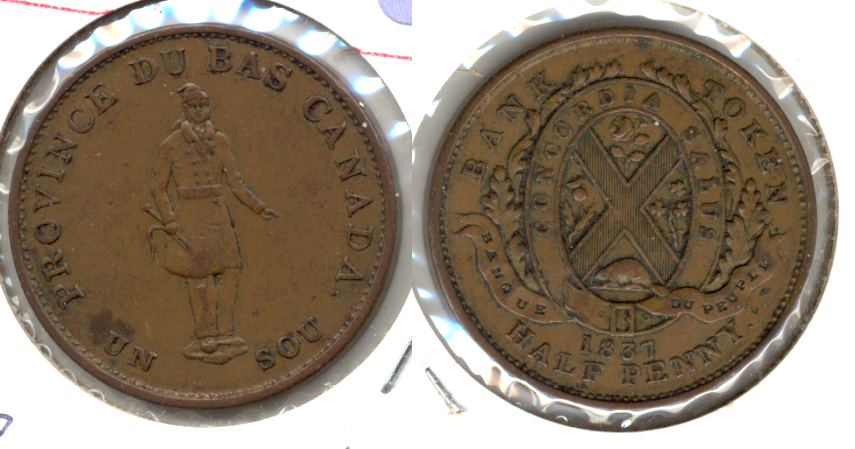 1837 Canada Habitant Half Penny Token VF-20