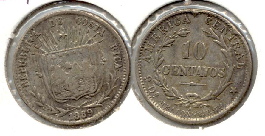 1889 Costa Rica 10 Centavos EF-40