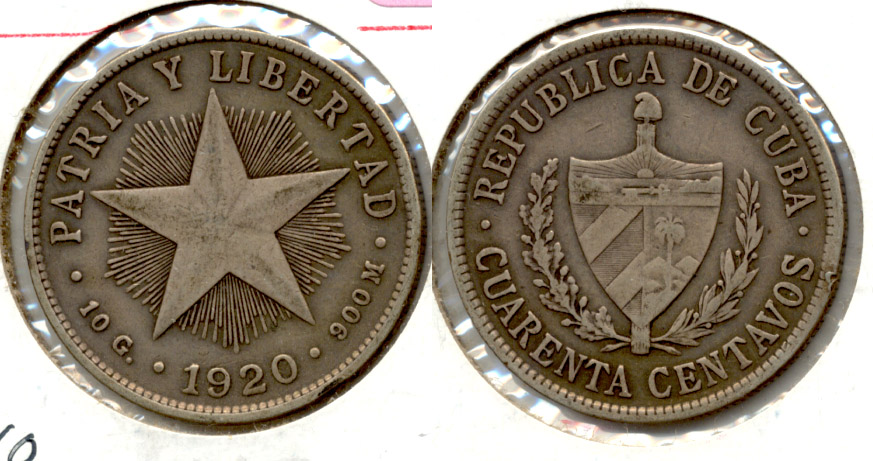1920 Cuba 40 Centavos VF-20