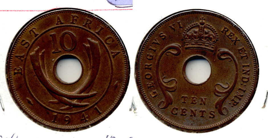1941 British East Africa 10 Cents AU-50